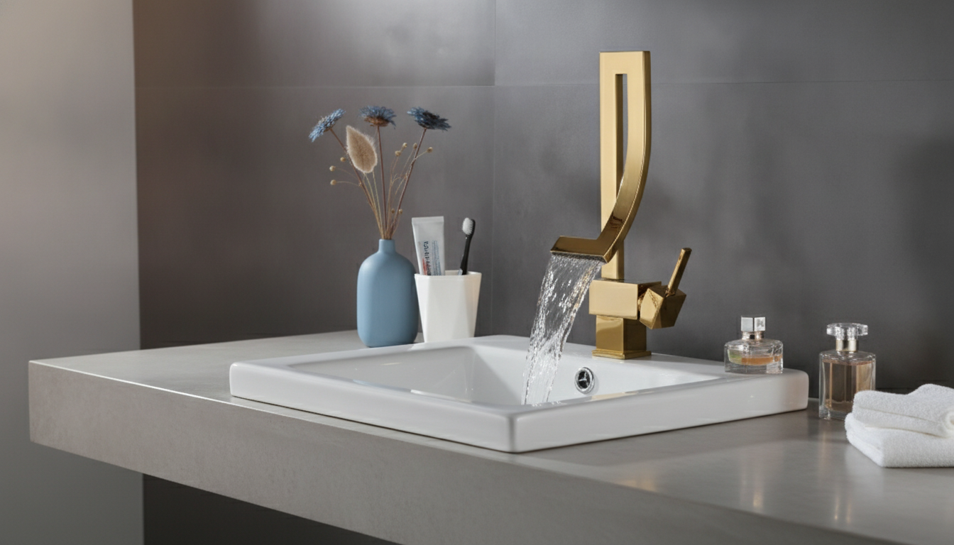 Brass Waterfall Basin Faucet: Deck-Mount, Single Handle
