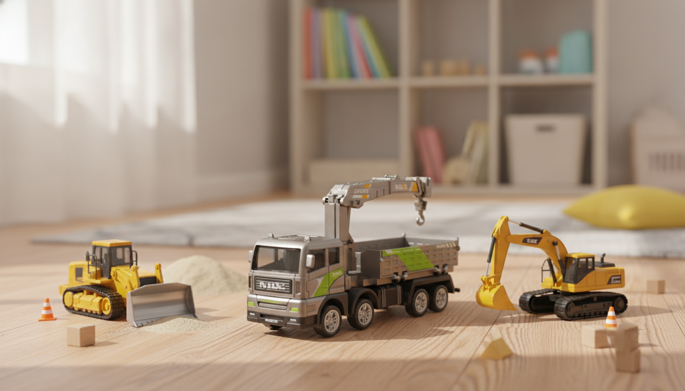 Diecast Construction Toys: Crane, Bulldozer & Excavator Set